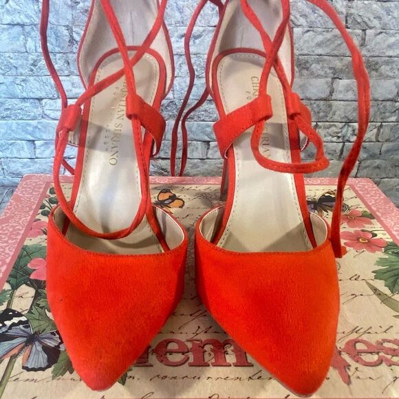Christian Siriano for Payless Red Strappy Heels Pointed Toe Womens Size 6 - Picture 4 of 9